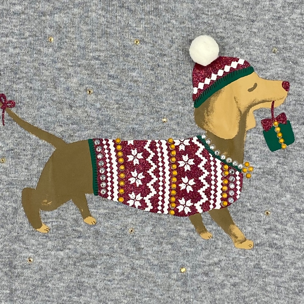 Karen Scott Womens Large Long Sleeve T-Shirt Gray Embellished Christmas Dog - Picture 3 of 9